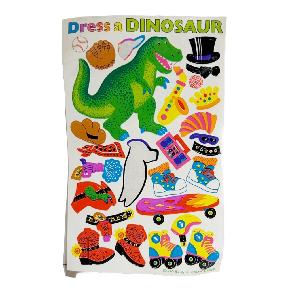 Vintage 1990s Sandylion Sticker Designs Dress a Dinosaur T-Rex Sticker Sheet Fun